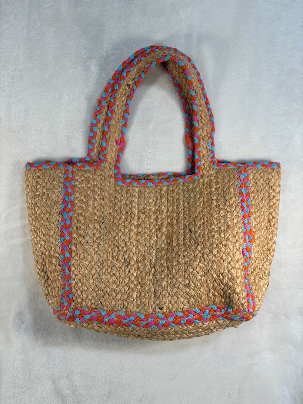 Shiraleah 100% Woven Jute Tote with Multicolor Trim - Natural